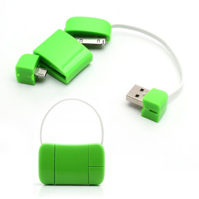 Други USB кабели Дата кабел USB тип чанта micro USB/iPhone 4/4s зелен
